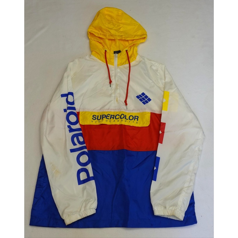 Polaroid Jacket Mens XL Multicolor Hooded 1/4 Zip Windbreaker Colorblock Logo